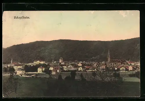 AK Schopfheim, Ortsansicht aus der Ferne mit Blick auf die Kirche