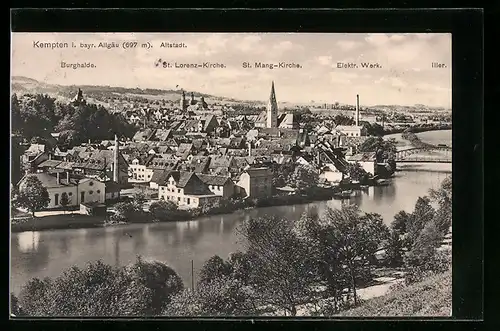 AK Kempten i. bayr. Allgäu, Altstadt, Burghalde, St. Lorenz-Kirche, St. Mang-Kirche