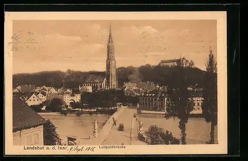 AK Landshut a. d. Isar, am Luitpoldbrücke mit Blick auf die Kirche