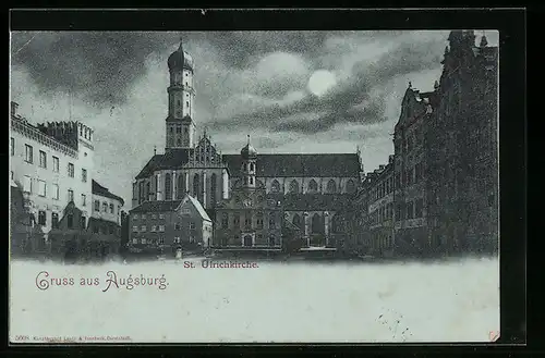 Mondschein-AK Augsburg, St. Ulrichkirche