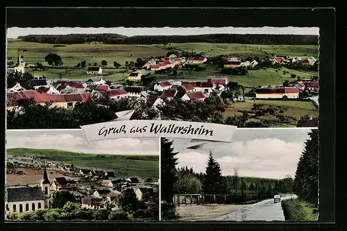 AK Wallersheim, Teilansicht, Ortspartie mit Kirche, Strassenpartie