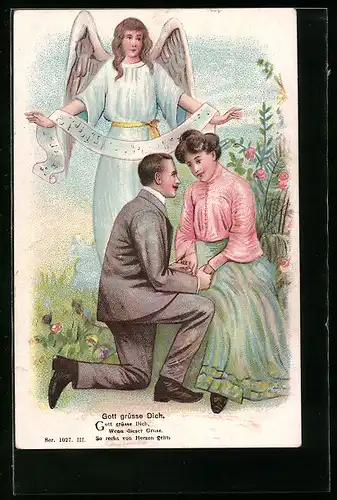 AK Schutzengel segnet Liebespaar