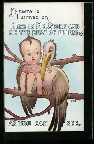 AK Neugeborenes mit Storch, Glückwunsch zur Geburt