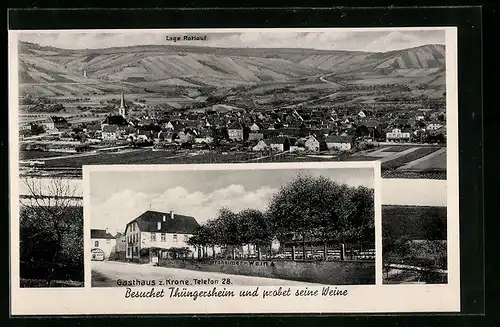 AK Thüngersheim, Gasthaus zur Krone, Teilansicht und Lage Rotlauf