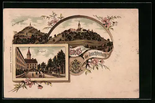 Lithographie Seitenroda, Leuchtenburg, Burghof