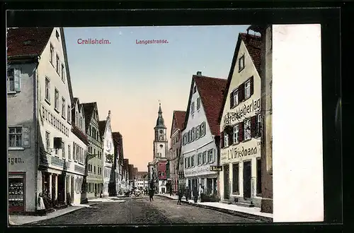 AK Crailsheim, Langestrasse mit Geschäften