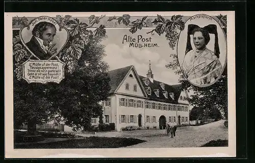 AK Müllheim, Gasthaus Alte Post, Joh. Peter Hebel, Markgräflerin