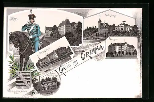 Lithographie Grimma, Schloss, Fürstenschule, Seminar
