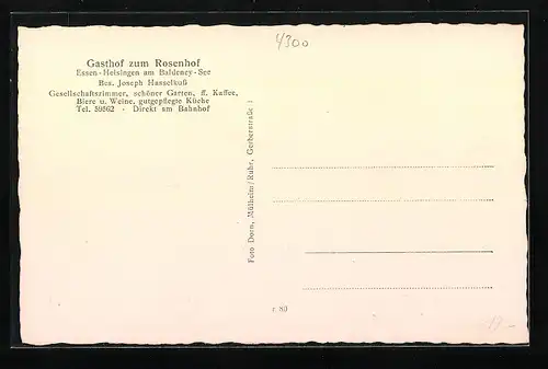 AK Essen-Heisingen a. B., Gasthof zum Rosenhof von Joseph Hasselkuss mit Strassenpartie