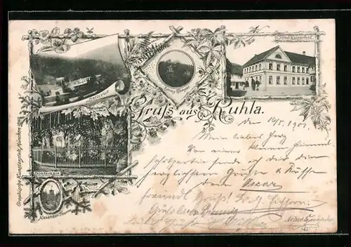 Lithographie Ruhla, Dichterhain, Bellevue, Hotel Kaiserhof, Alexanderturm