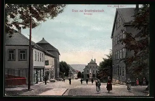 AK Grossbreitenbach, Marktplatz mit Hotel Wilder Mann und Denkmal
