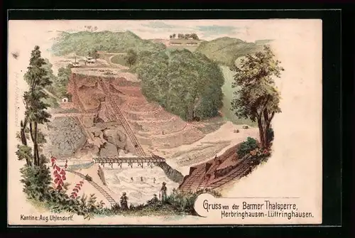 Lithographie Herbringhausen-Lüttringhausen, Blick auf die Barmer Thalsperre