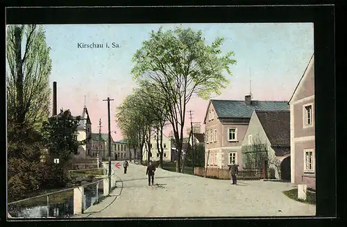 AK Kirschau i. Sa., Abendstimmung in einer Strasse