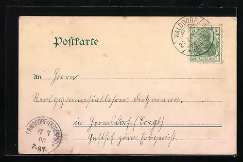 Lithographie Walddorf, Neue Schule, Totalansicht