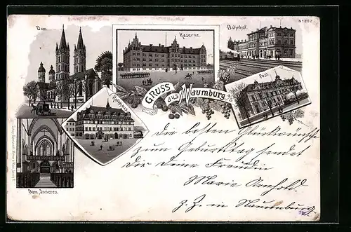 Lithographie Naumburg a. S., Kaserne, Dom, Innenansicht