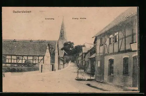 AK Badersleben, Strassenpartie zur Evang. Kirche