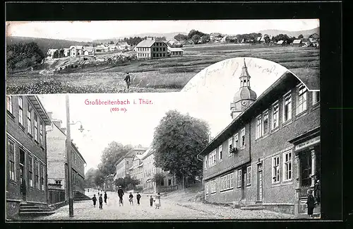 AK Grossbreitenbach i. Thür., Strassenpartie im Ortskern, Ortsansicht