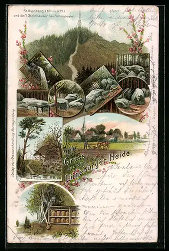 Lithographie Fallingbostel, Falkenberg, Sieben Steinhäuser