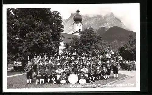 AK Ehrwald /Zugspitze, Bürgermusikkapelle vor der Kirche