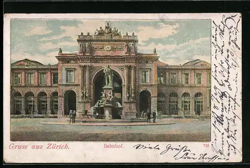 AK Zürich, Ansicht vom Bahnhofsgebäude