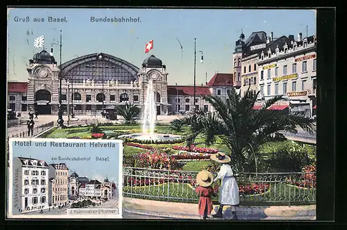AK Basel, Bundesbahnhof, Hotel & Restaurant Helvetia