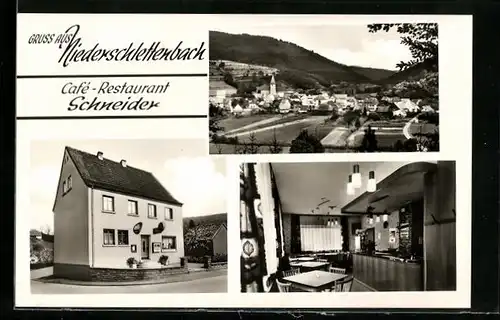 AK Niederschlettenbach /Pfalz, Cafe-Restaurant Schneider m. Blick auf den Ort