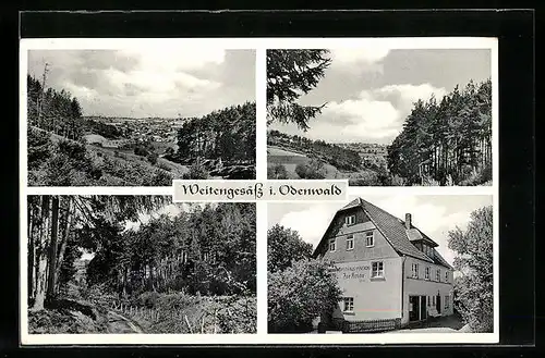 AK Weitengesäss i. Odenwald, Naturlandschaft m. Gasthaus zur Krone, Bes. Heinrich Löb