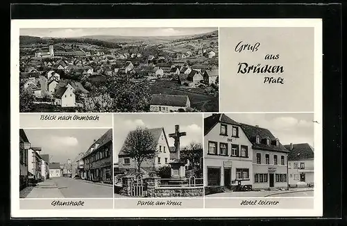 AK Brücken /Pfalz, Blick nach Ohmbach, Glanstrasse u. Hotel Leixner