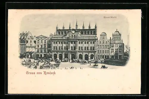 AK Rostock, neuer Markt mit Blick auf das Rathaus