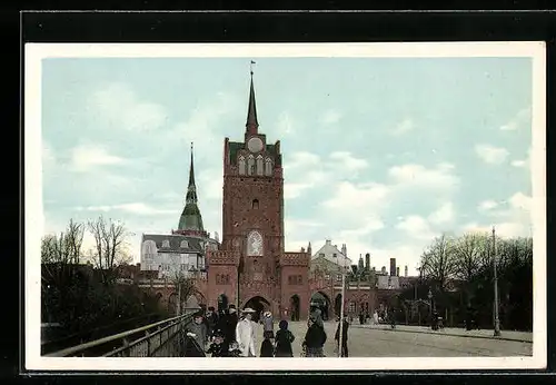 AK Rostock, am Kröpeliner Tor mit Blick auf die Kirche