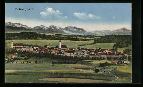 AK Schongau a. L., Ortsansicht mit Umland