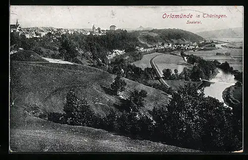 AK Orlamünde, Panoramablick in das Saaletal