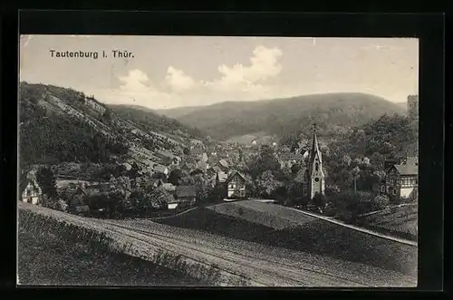 AK Tautenburg i. Thür., Ortsansicht mit Umland