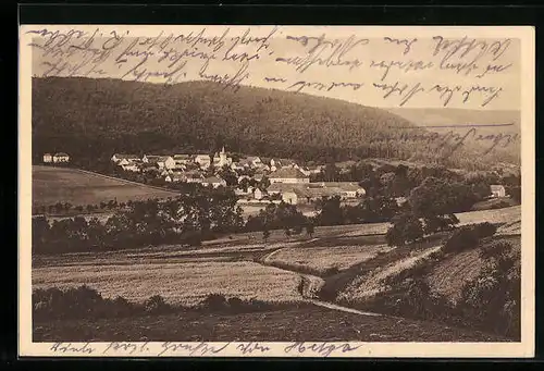 AK Altenberga über Kahla, Ortsansicht m. Gasthaus Zum grünen Baum, Bes. A. Eckardt