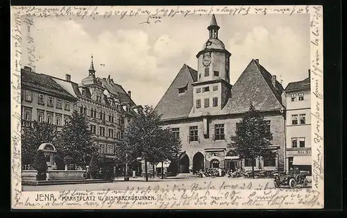 AK Jena, Marktplatz und Bismarckbrunnen