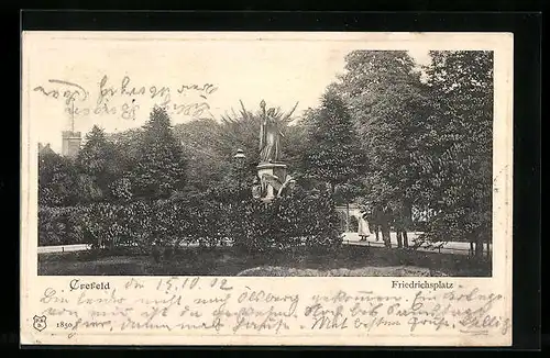 AK Krefeld, Figur auf dem Friedrichsplatz