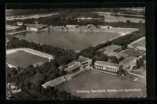 AK Duisburg, Sportpark Wedau mit Sportschule, Fliegeraufnahme