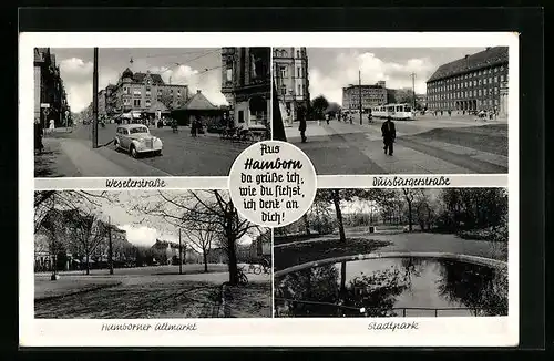 AK Hamborn, Blick auf Altmarkt, Stadtpark u. Weselerstrasse