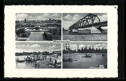 AK Rheinhausen, Hindenburgpark, Schwimmbad Kruppsee, Admiral Graf Spee-Brücke
