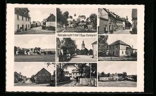 AK Konradsreuth i. Bayr. Ostmark, Strasse zur Kirche hin, Ortsansicht, Wohnhäuser, Kolonialwaren Christian Höllring