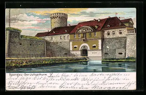 Lithographie Berlin, Spandau, Blick auf den Juliusthurm