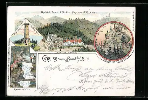 Lithographie Sand, Kurhotel Sand, Friedrichsthurm auf der Badenerhöhe, Bärenstein