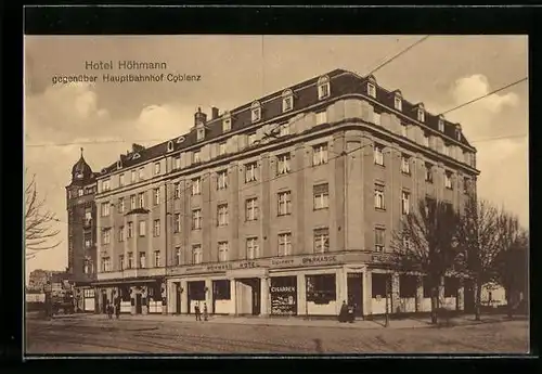 AK Coblenz, Hotel Höhmann gegenüber dem Hauptbahnhof
