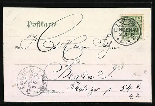 Lithographie Leipzig, Konzerthaus u. Bibliothek