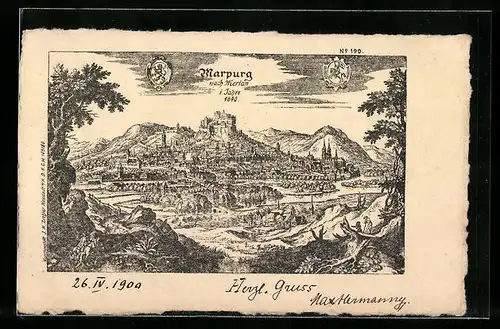 Künstler-AK Marburg, Ortsansicht aus dem Jahre 1640