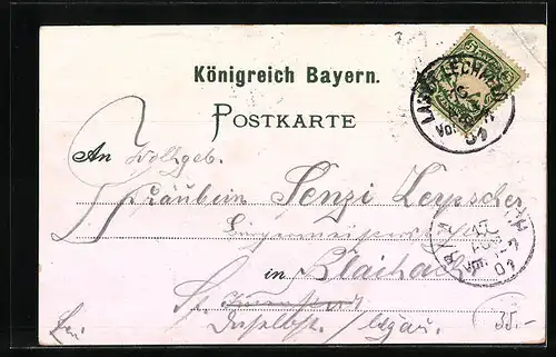 Lithographie Lager Lechfeld, Truppenübungsplatz aus der Vogelschau, Neue Kaserne, Dienst-Gebäude