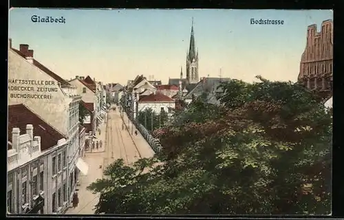 AK Gladbeck, Hochstrasse mit Gebäude der Gladbecker Zeitung aus der Vogelschau