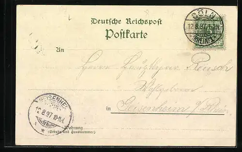 Lithographie Köln-Neustadt, Kaiser Wilhelm-Denkmal, Kaiser-Wilhelm-Ring