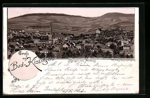 Vorläufer-Lithographie Bad-Kissingen, 1893, Ortsansicht vom Altenberg
