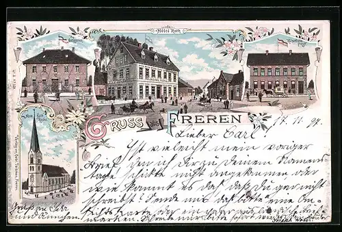 Lithographie Freren, Hotel Roth, Kaiserliche Post, Kgl. Amtsgericht